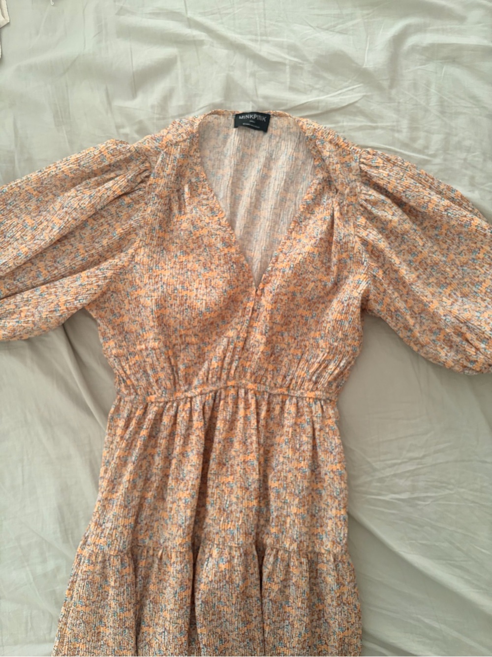 MINKPINK Peach Multi Floral Puff-Sleeve Tunic Dress